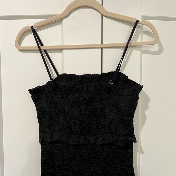 Black Satin Smocked Fitted Maternity Midi Dress - Picture 7 of 7